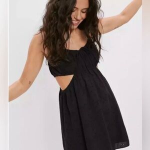American Eagle Black Mini Dress with Eyelet Pattern and Cut Outs